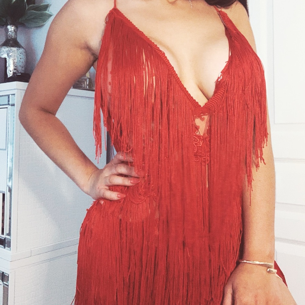 Red fringed mini dress